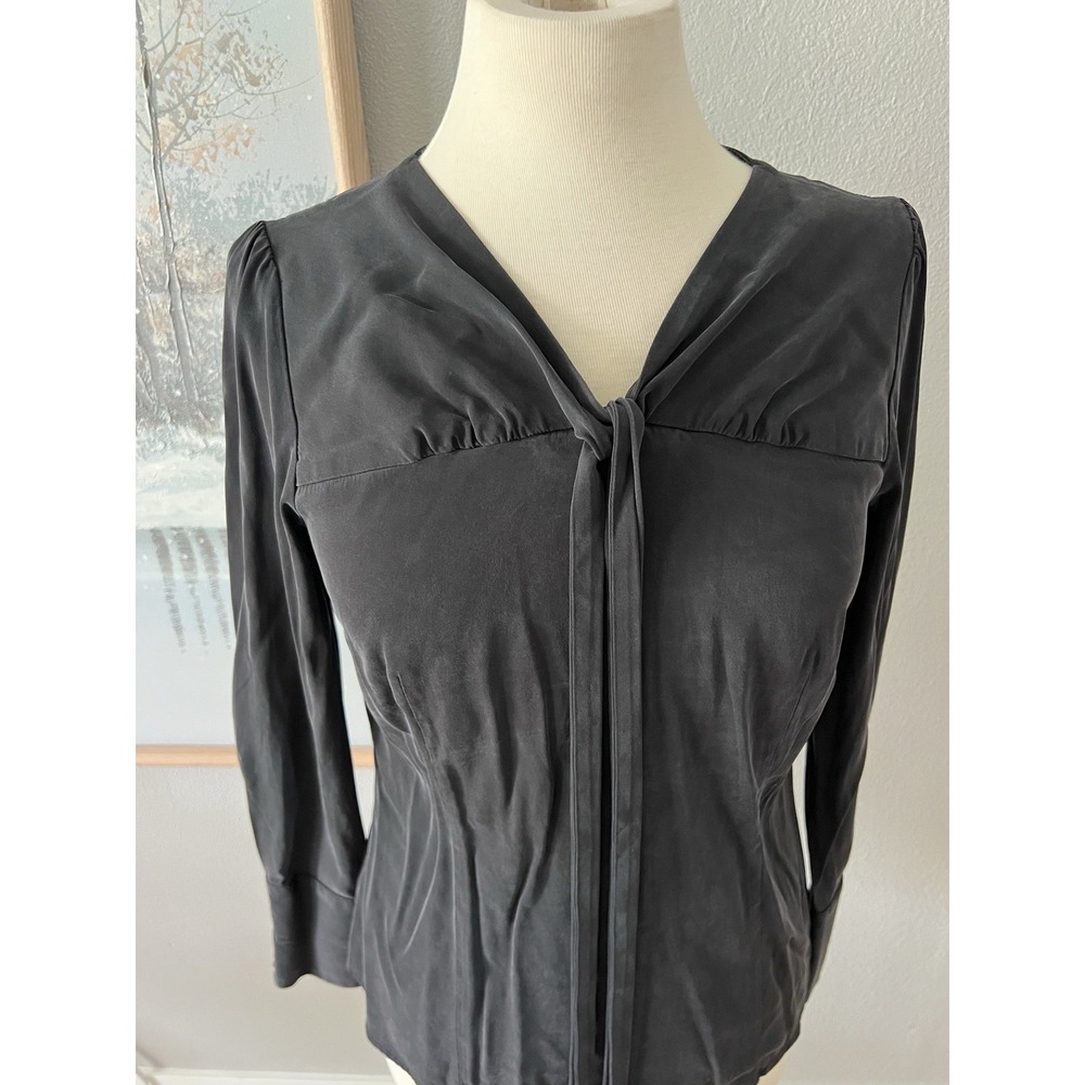 Classiques Entier Silk Blend Blouse Small Black Long Sleeve Tie Front Top